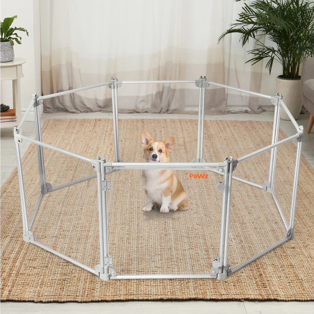 Pawz Pet Playpen Transparent Acrylic Clear Folding Dog Fence Kennel 8 Panel-2029387246305677319
