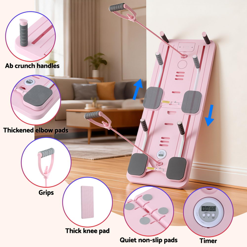 Pilates Reformer Abdominal Exercise Board Push Up Set Fitness Pink