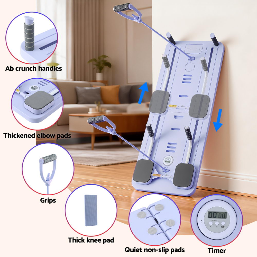 Pilates Reformer Abdominal Exercise Board Push Up Set Fitness Purple