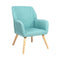 Oikiture Davy Armchair – Linen Fabric, High Back, Rubberwood Legs, Blue