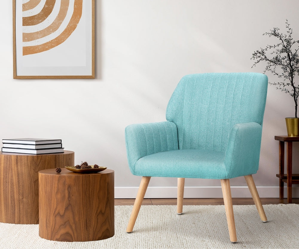 2x Armchair Lounge Sofa Chair Fabric Blue