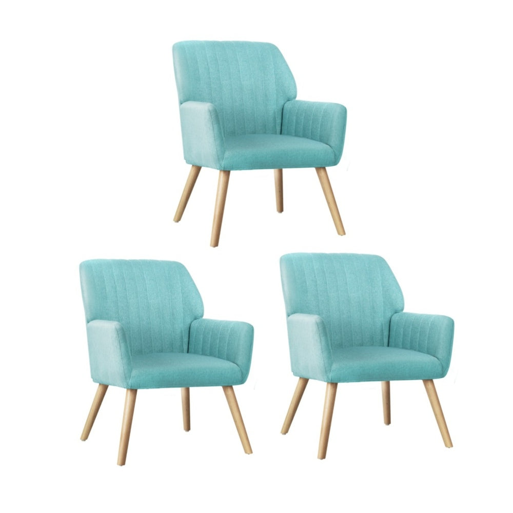 3x Armchair Lounge Sofa Chair Fabric Blue