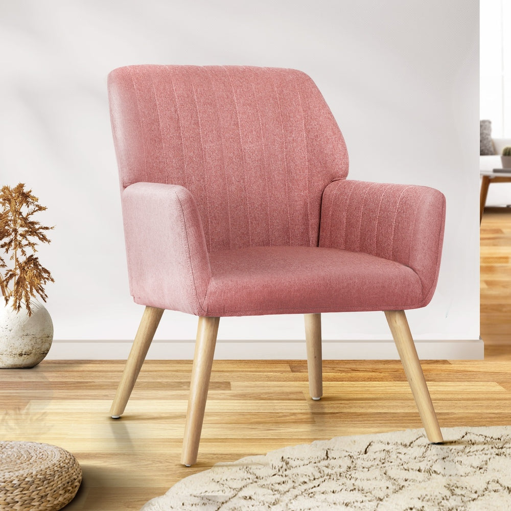 Armchair Lounge Sofa Chair Fabric Couches Pink