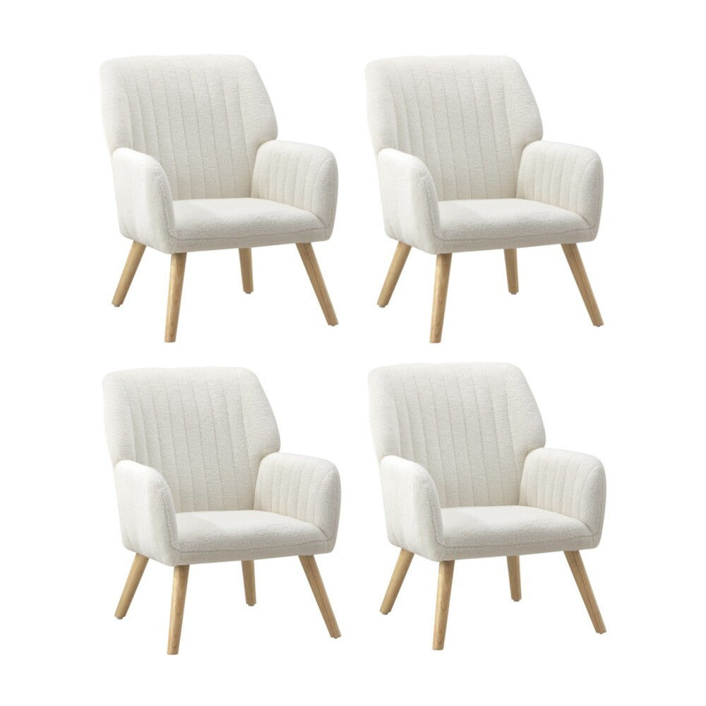 4x Armchair Lounge Sofa Chair Sherpa White