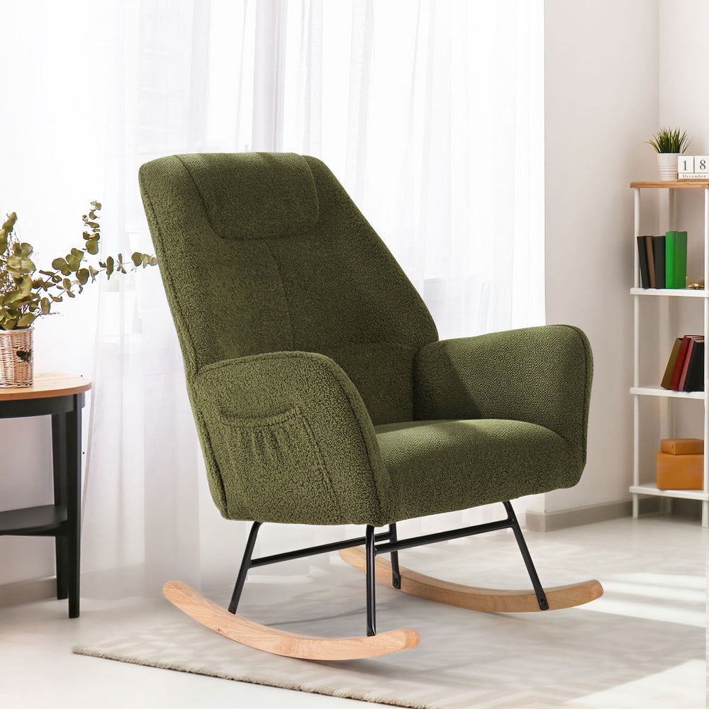 Rocking Chair Armchair Sherpa Accent Upholstered Green