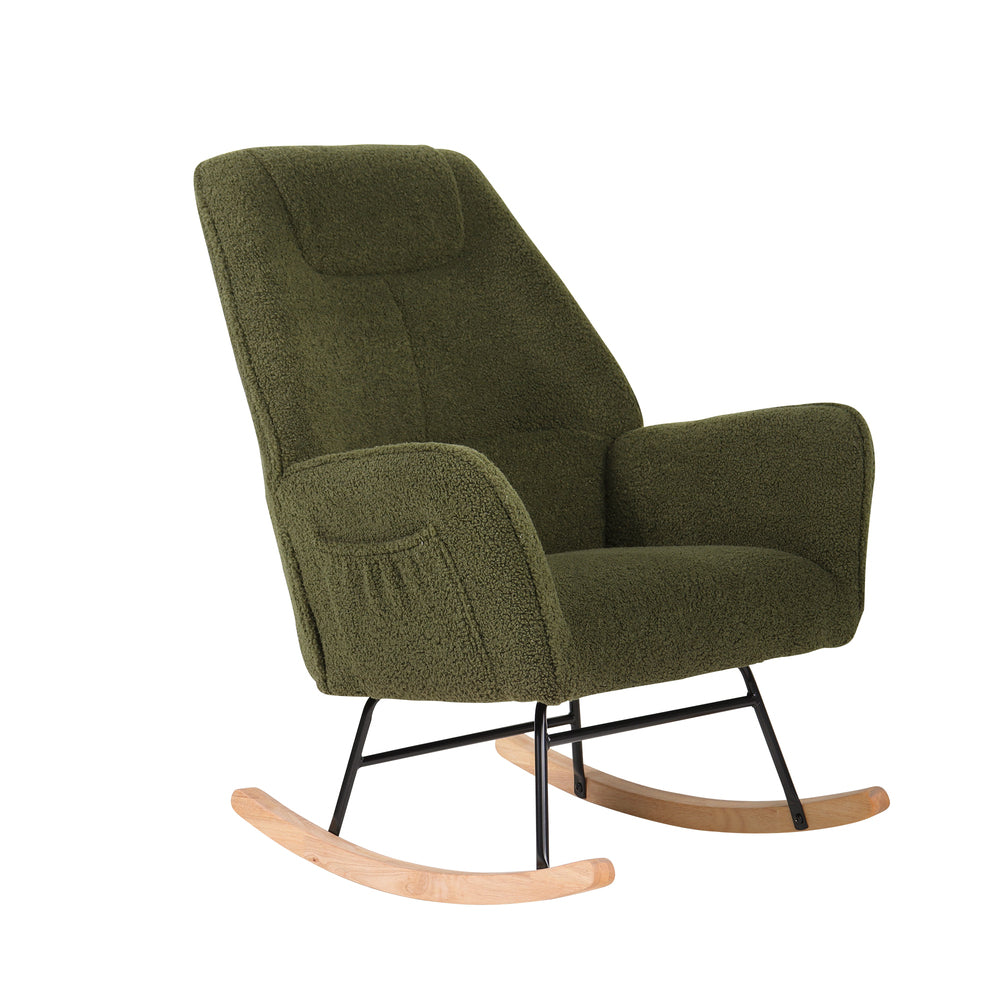 Rocking Chair Armchair Sherpa Accent Upholstered Green