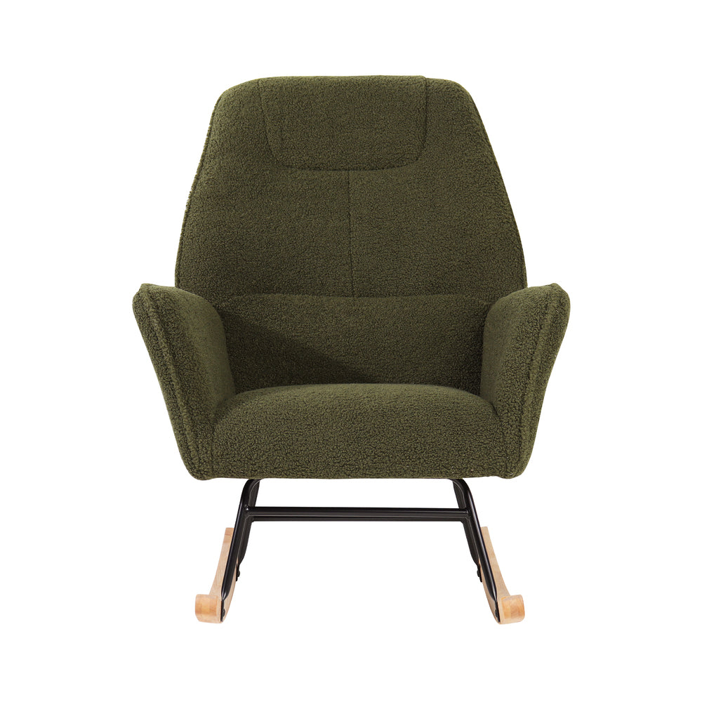 Rocking Chair Armchair Sherpa Accent Upholstered Green