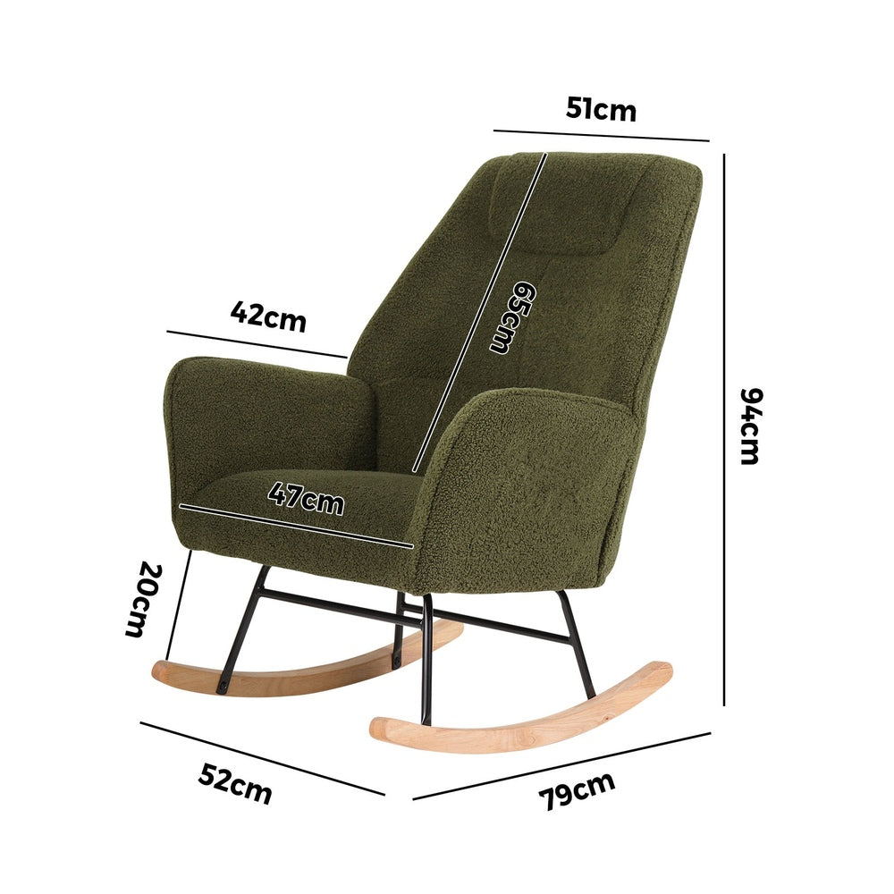 Rocking Chair Armchair Sherpa Accent Upholstered Green