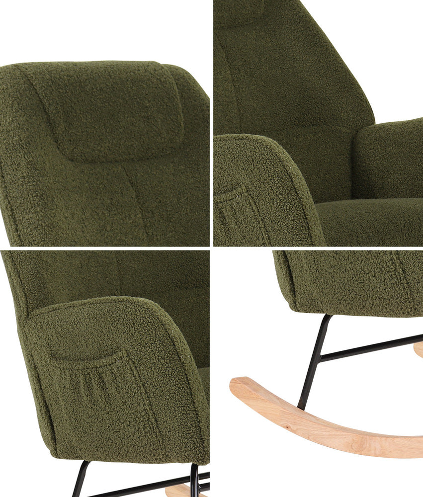 Rocking Chair Armchair Sherpa Accent Upholstered Green