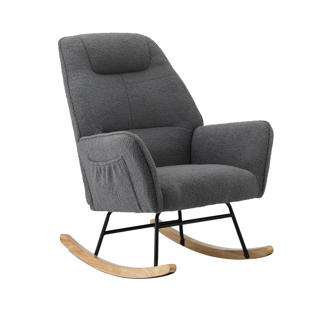 Rocking Chair Armchair Sherpa Accent Upholstered Grey