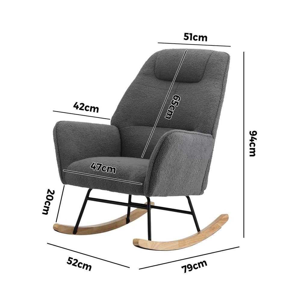 Rocking Chair Armchair Sherpa Accent Upholstered Grey