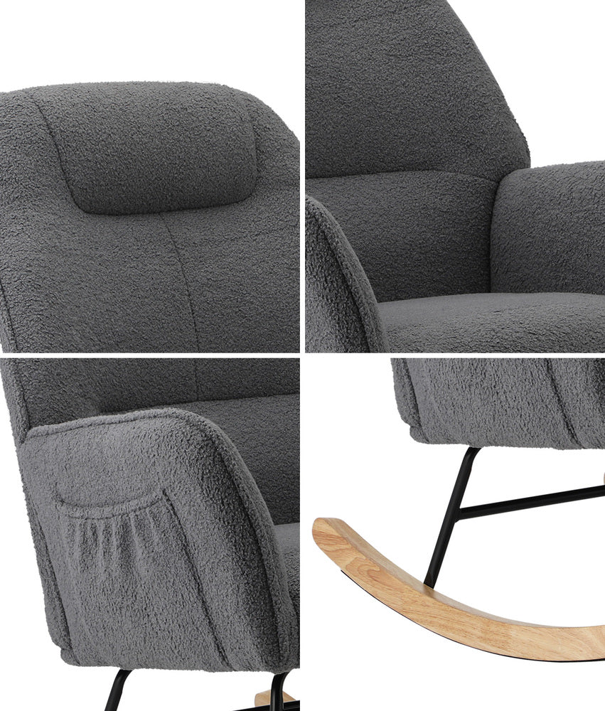 Rocking Chair Armchair Sherpa Accent Upholstered Grey