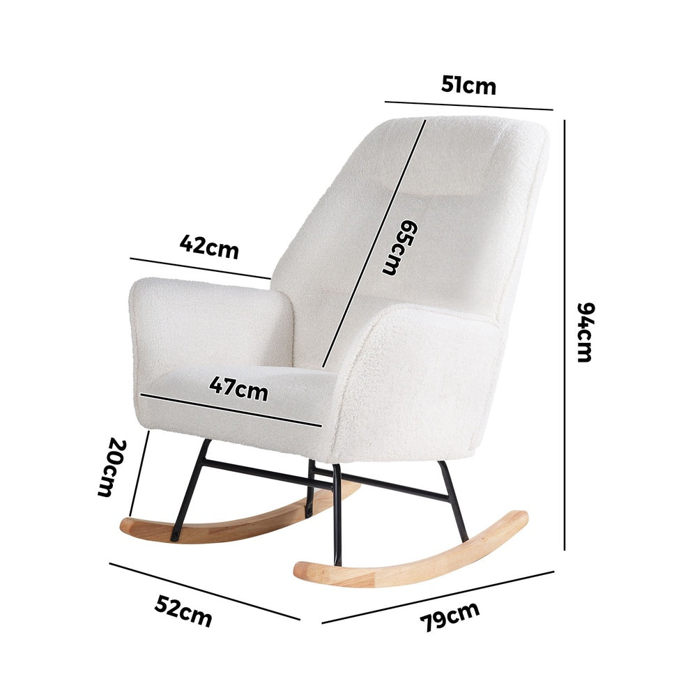 Rocking Chair Armchair Sherpa Accent Upholstered White