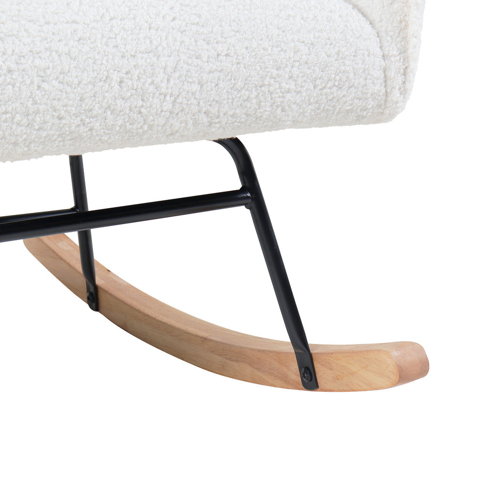 Rocking Chair Armchair Sherpa Accent Upholstered White