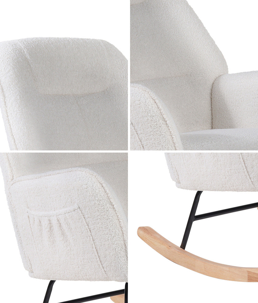 Rocking Chair Armchair Sherpa Accent Upholstered White
