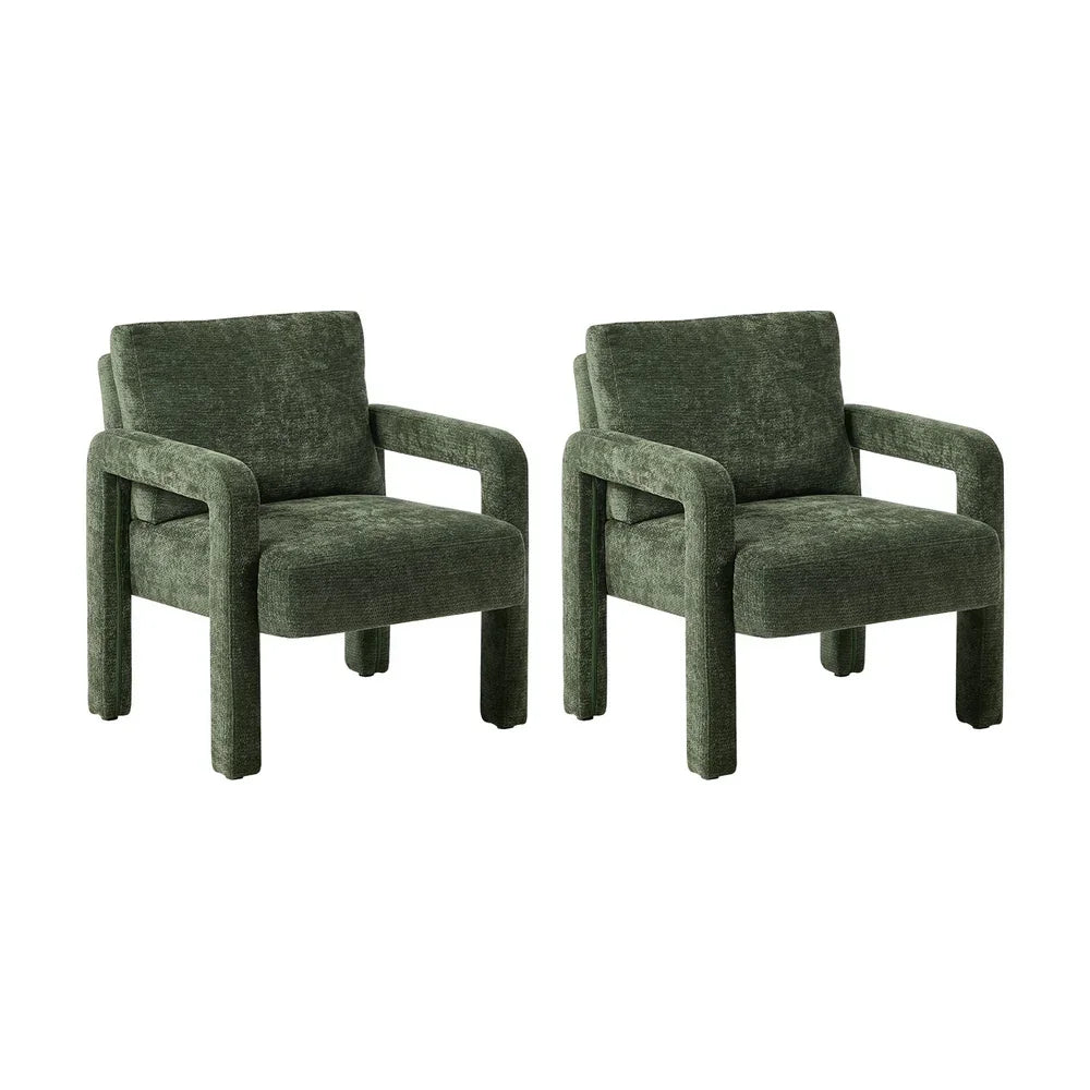2x Armchair Velvet Accent Chairs 1 Seater Lounge Sofa Green