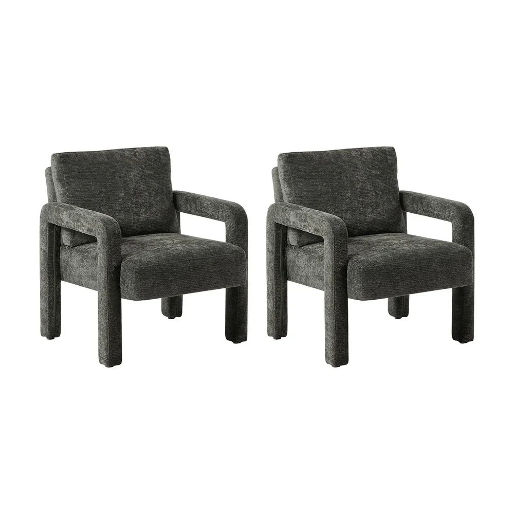 2x Armchair Velvet Accent Chairs 1 Seater Lounge Sofa Grey