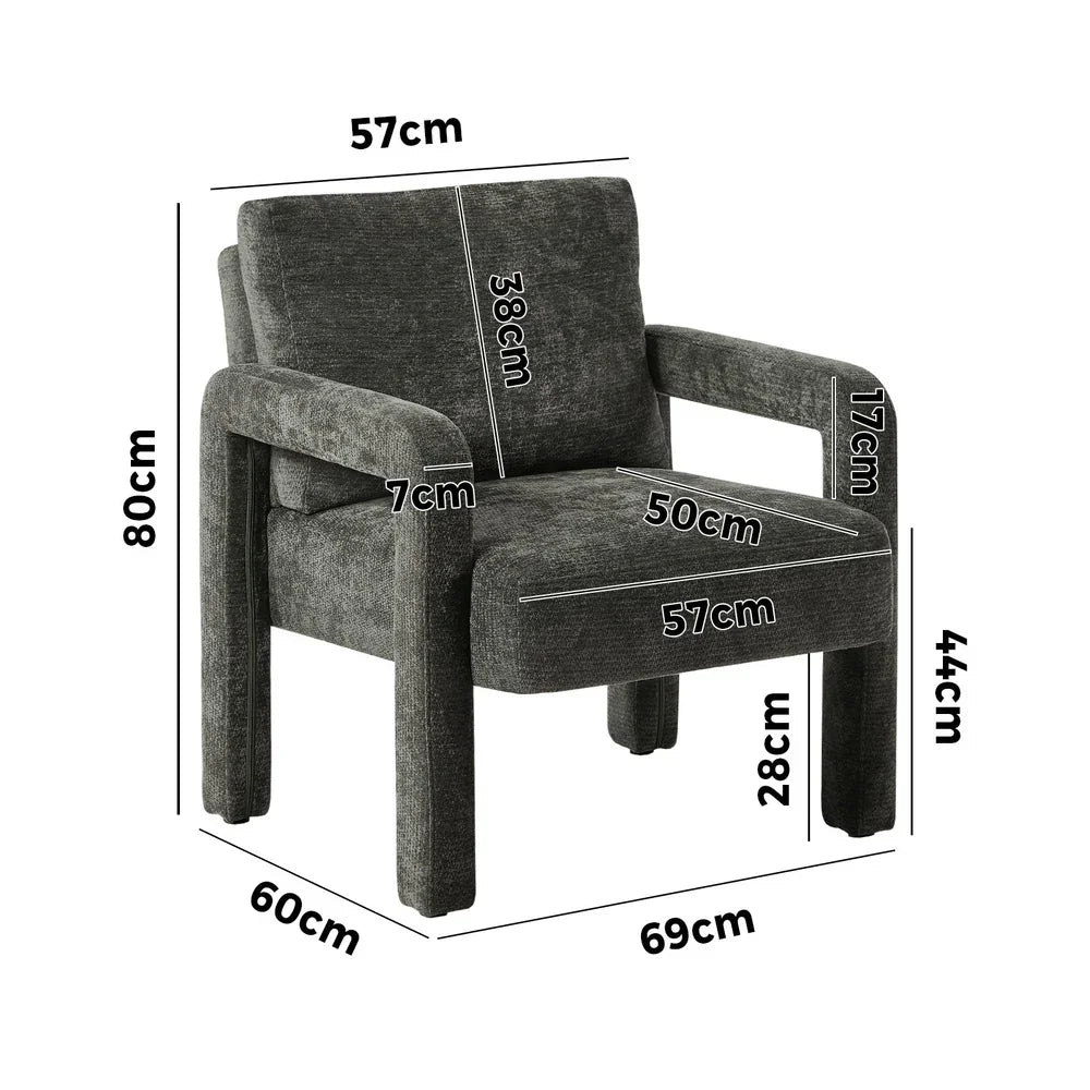 2x Armchair Velvet Accent Chairs 1 Seater Lounge Sofa Grey