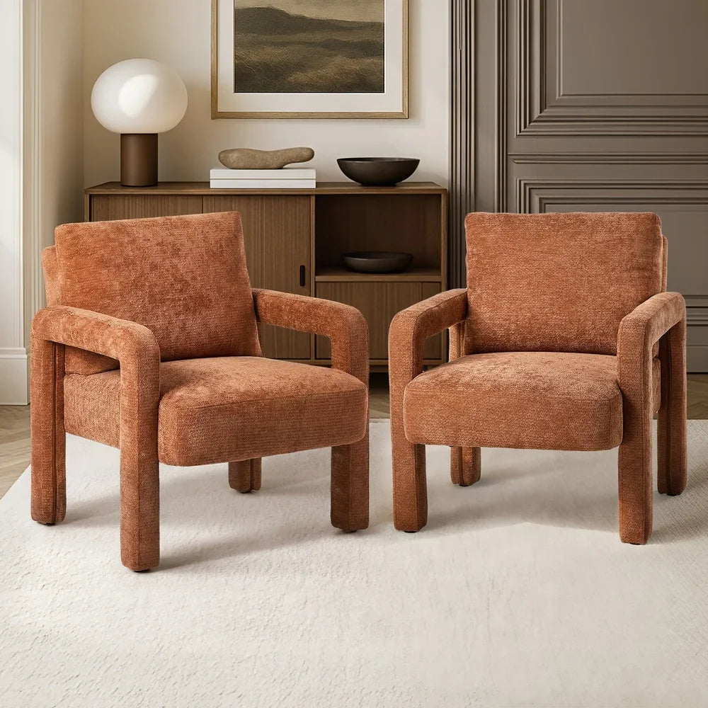2x Armchair Velvet  Chairs 1 Seater Lounge Sofa Chair Orange