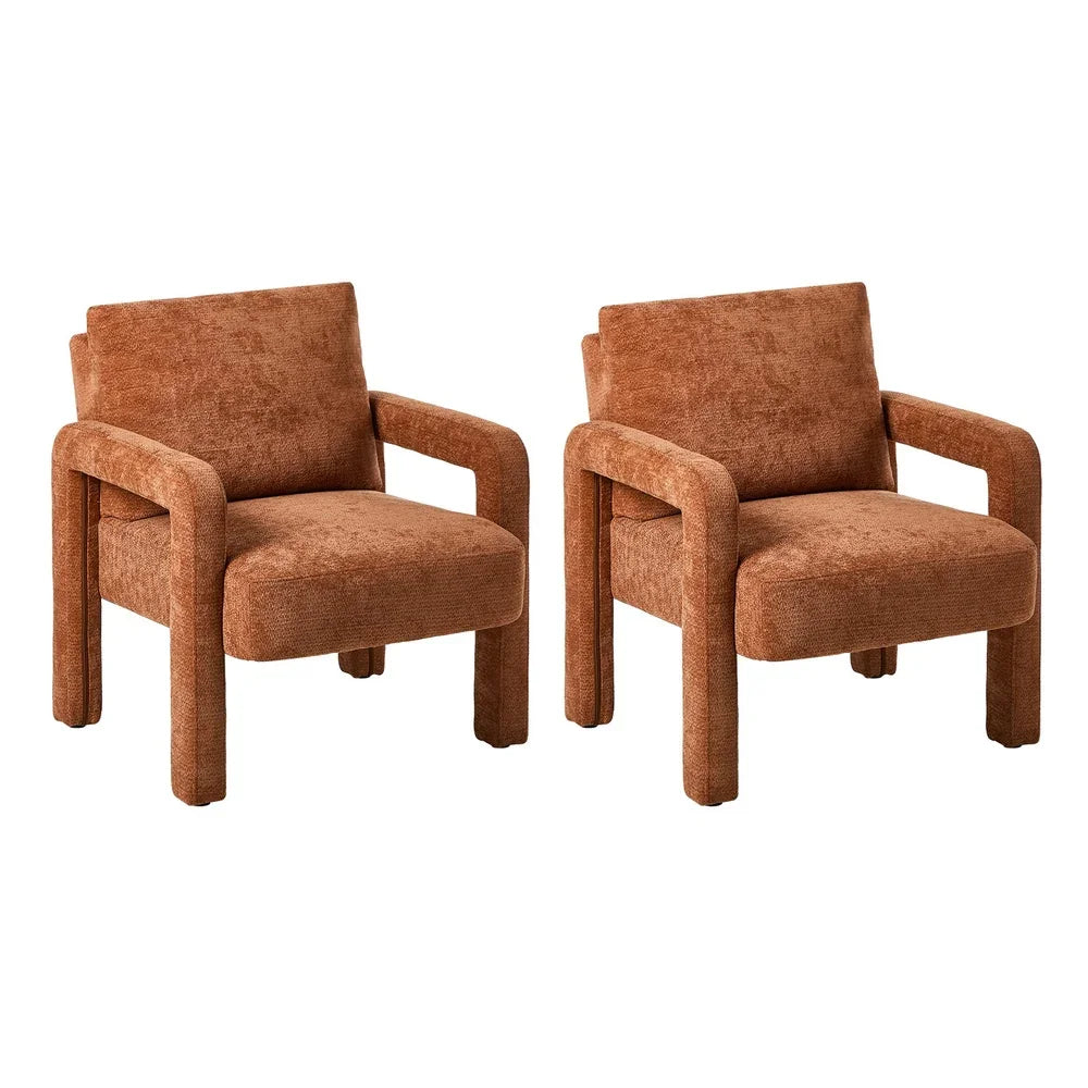 2x Armchair Velvet  Chairs 1 Seater Lounge Sofa Chair Orange