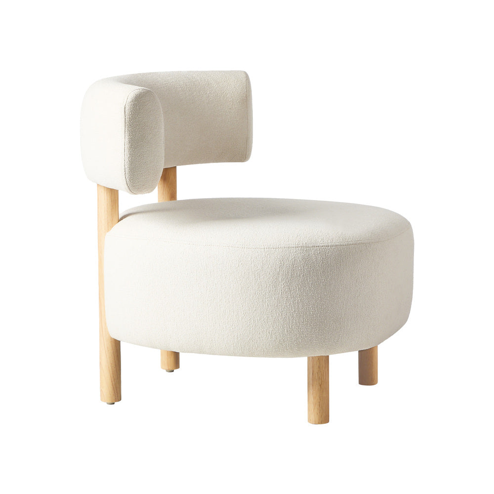 Wooden Armchair Lounge Chair Linen Fabric Accent Beige