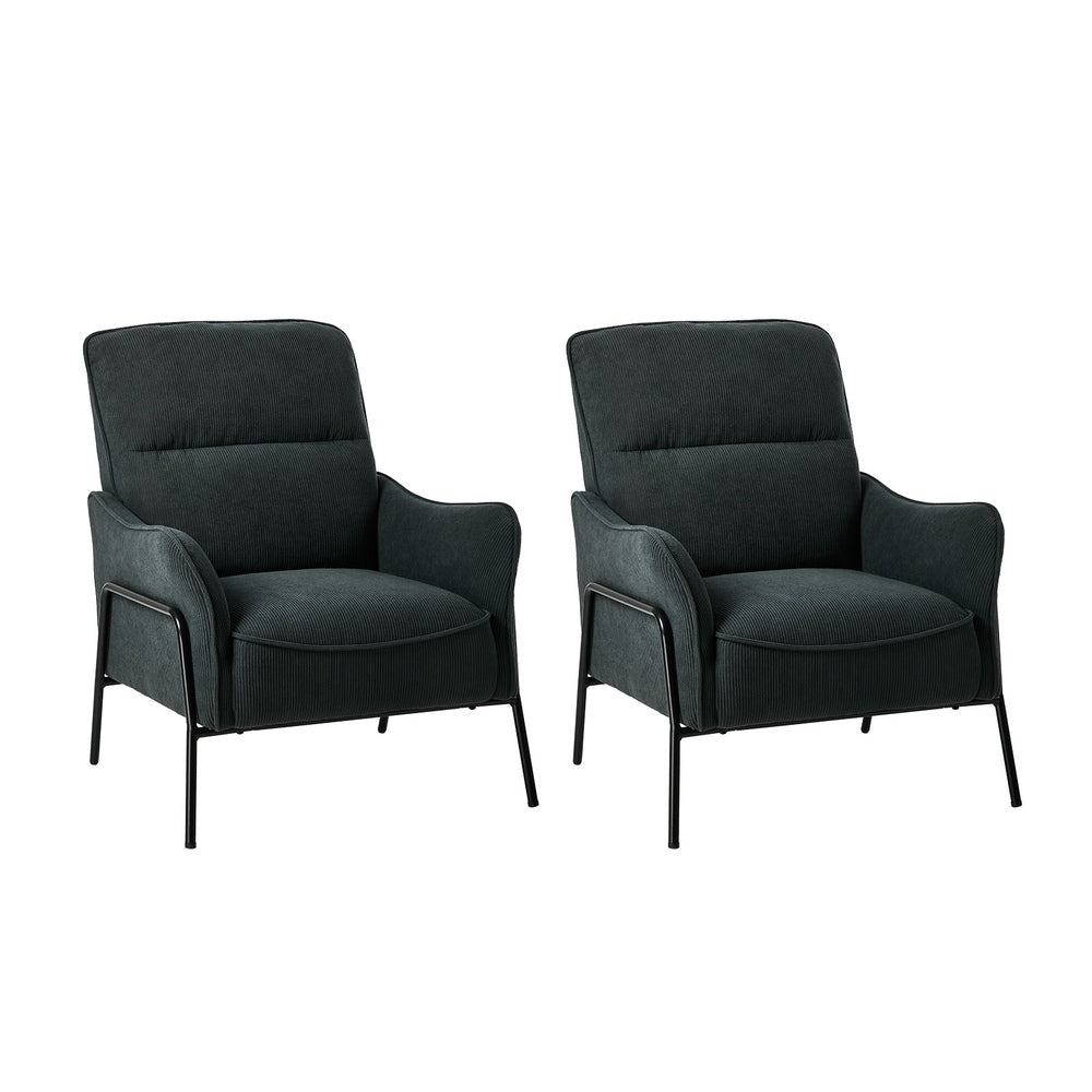 2x Armchair, Chenille Fabric Lounge Chair, Accent Chair Seating, Grey Colour