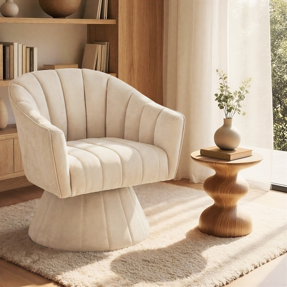 Oikiture Swivel Armchair Linen Fabric Beige