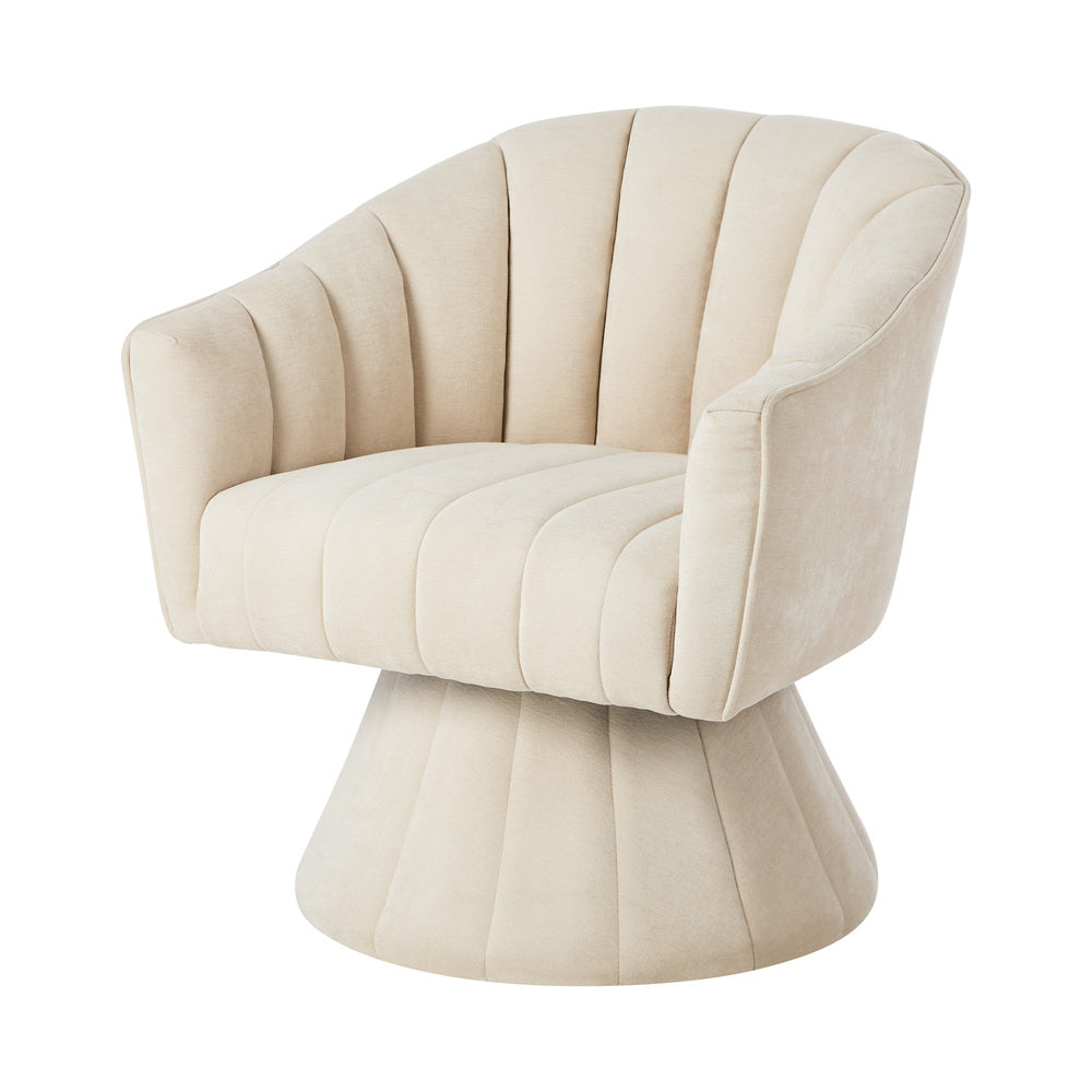 Oikiture Swivel Armchair Linen Fabric Beige