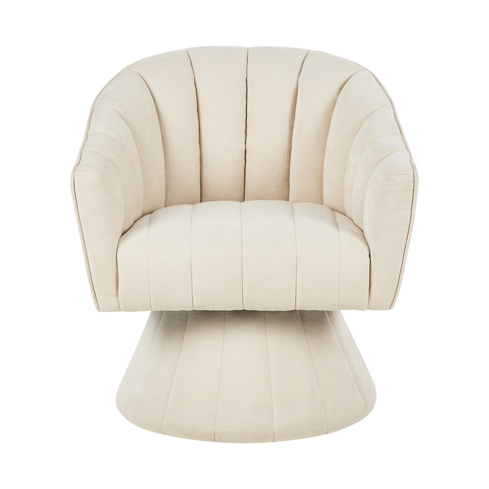 Oikiture Swivel Armchair Linen Fabric Beige