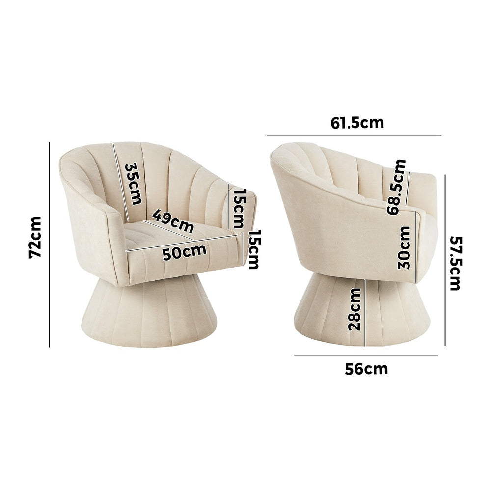 Oikiture Swivel Armchair Linen Fabric Beige