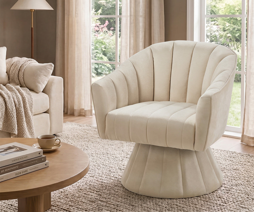 Oikiture Swivel Armchair Linen Fabric Beige