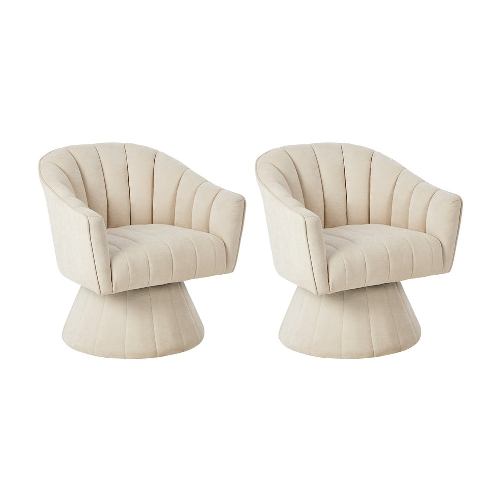 Oikiture 2x Swivel Armchair Linen Fabric Beige