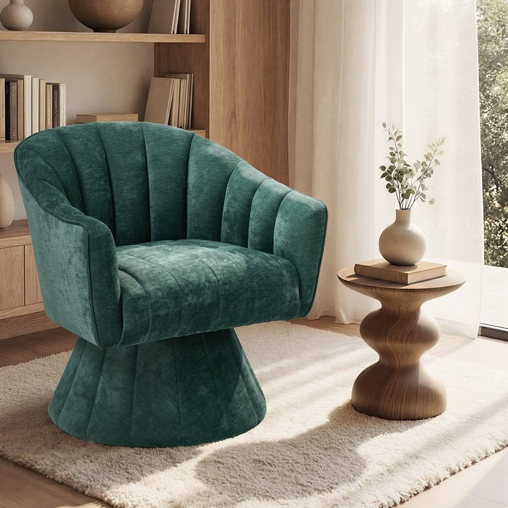 Swivel Armchair Linen Fabric Lounge Chair Accent Chair Green