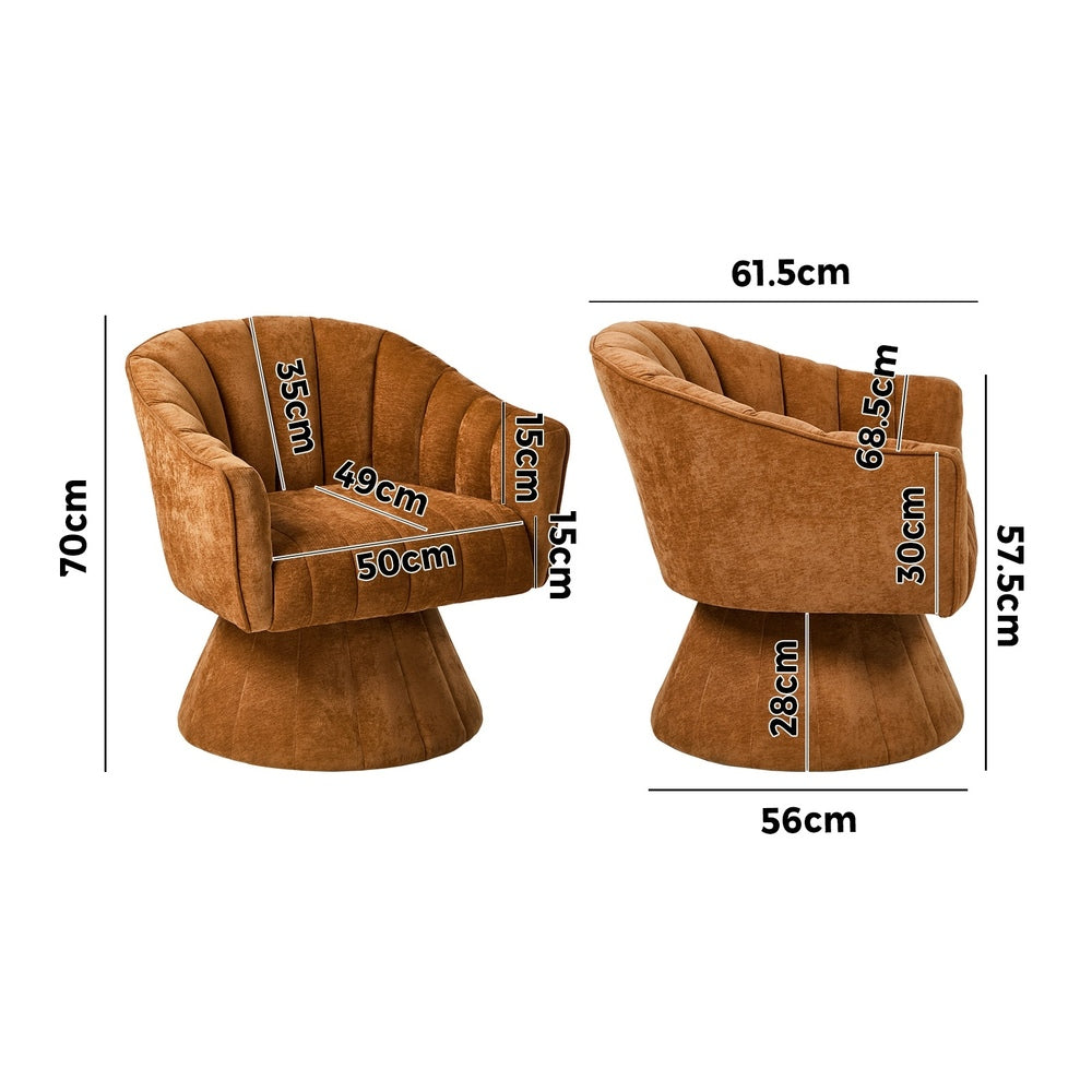 Swivel Armchair, Linen Fabric Lounge Chair, Accent Chair, Orange Colour