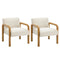Oikiture 2 Pack Accent Armchairs, Linen Lounge Chair, Natural Wood & Beige