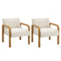 Oikiture 2 Pack Accent Armchairs, Linen Lounge Chair, Natural Wood & Beige