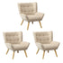 3x Armchair Sofa Lounge Fabric Upholstered Tub Beige