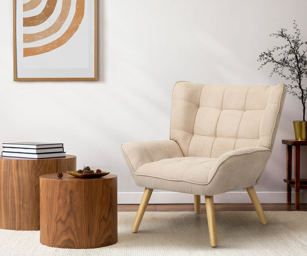 3x Armchair Sofa Lounge Fabric Upholstered Tub Beige