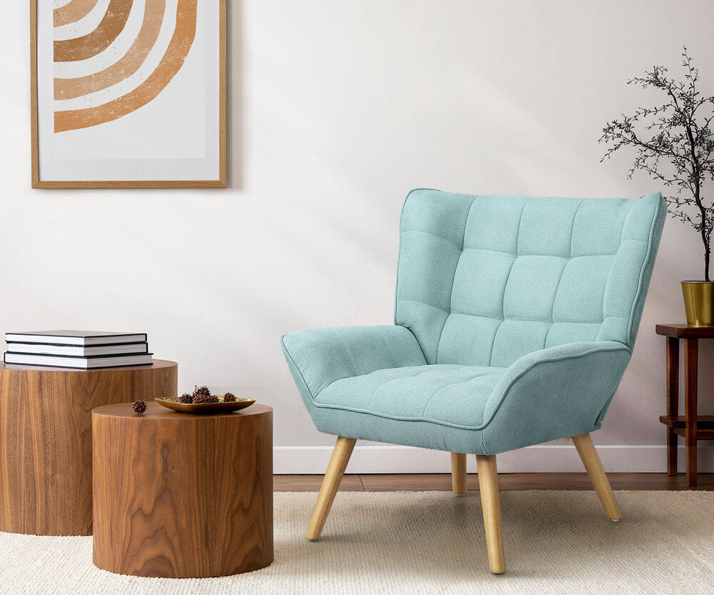 3x Armchair Sofa Lounge Fabric Upholstered Tub Blue