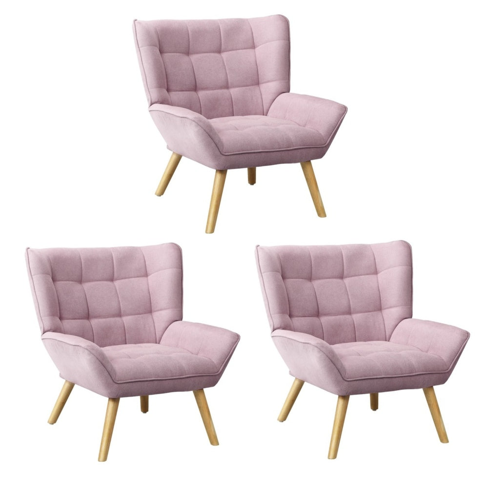 3x Armchair Sofa Lounge Fabric Upholstered Tub Pink