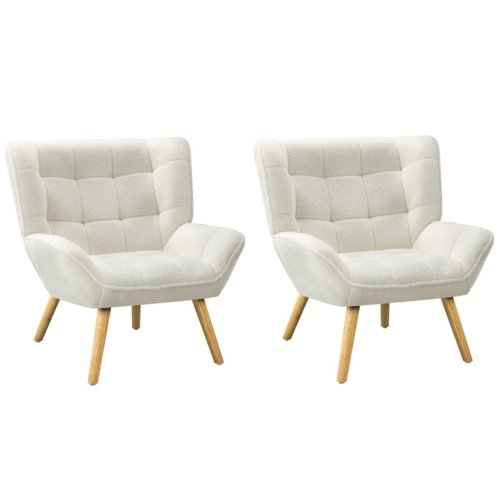 2x Armchair Sofa Lounge Sherpa Upholstered Tub White