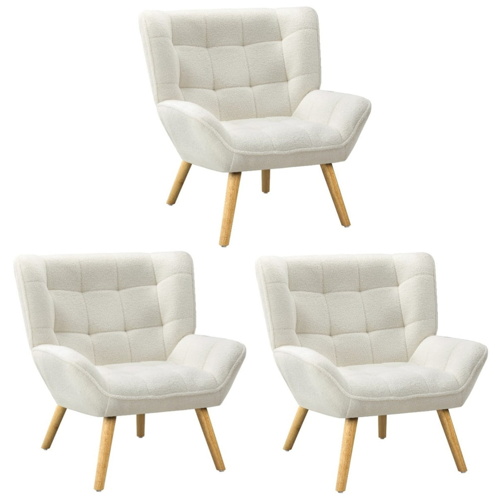 3x Armchair Sofa Lounge Sherpa Upholstered Tub White
