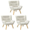 3x Armchair Sofa Lounge Sherpa Upholstered Tub White