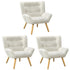 3x Armchair Sofa Lounge Sherpa Upholstered Tub White