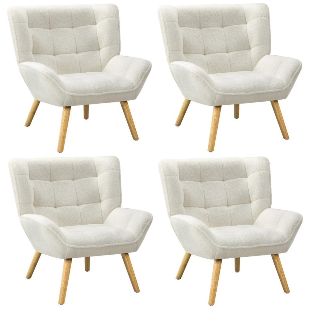 4x Armchair Sofa Lounge Sherpa Upholstered Tub White