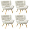 4x Armchair Sofa Lounge Sherpa Upholstered Tub White