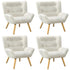 4x Armchair Sofa Lounge Sherpa Upholstered Tub White
