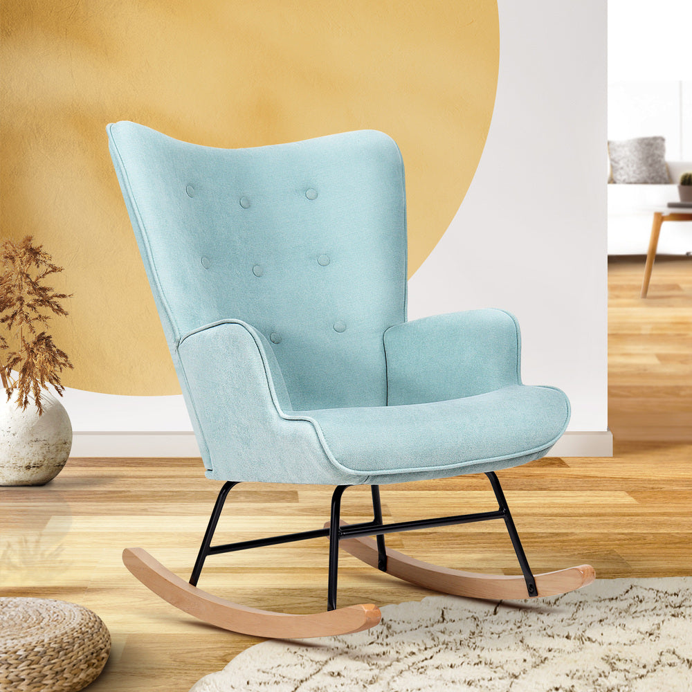 Rocking Chair Nursing Armchair Velvet Accent Chairs Upholstered Blue