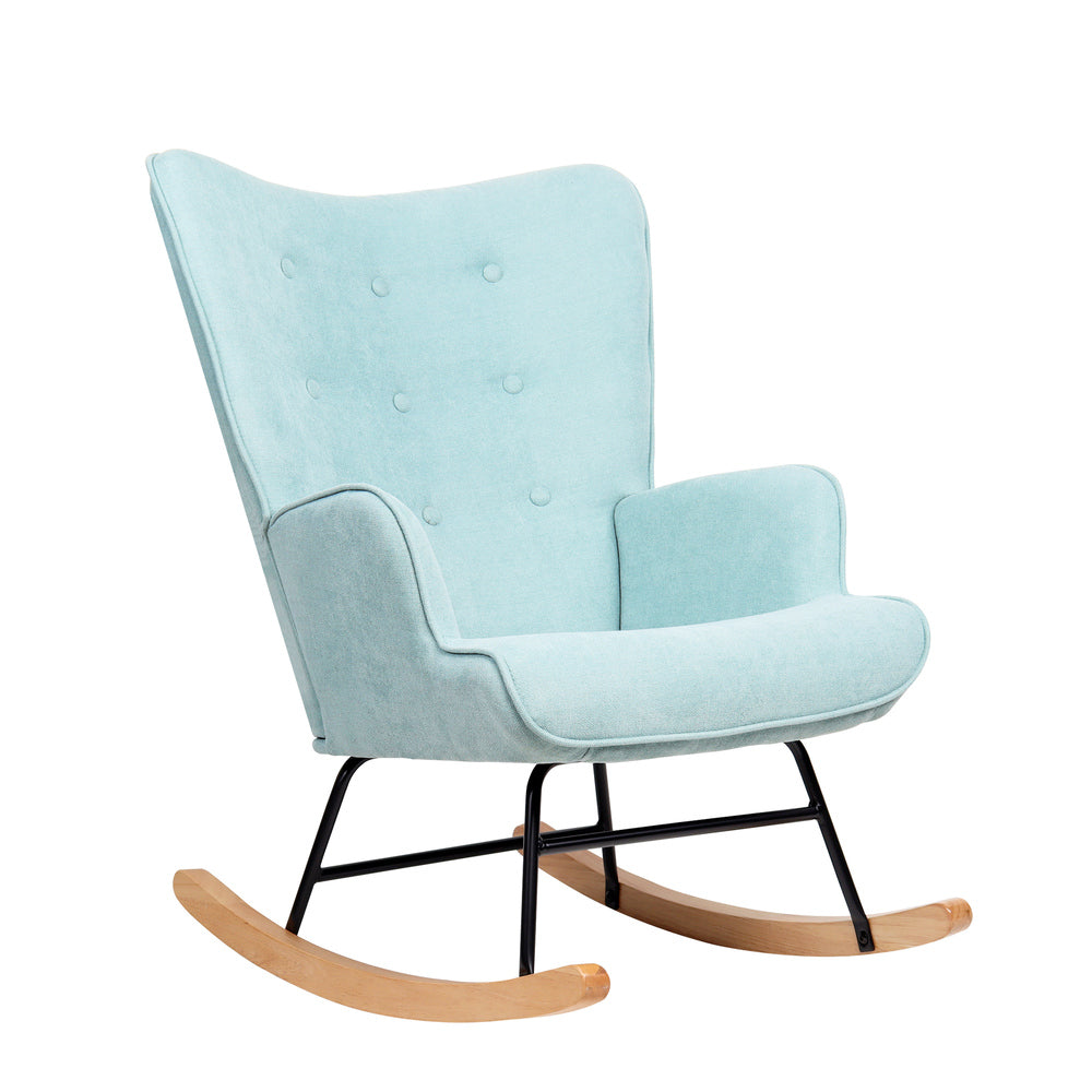 Rocking Chair Nursing Armchair Velvet Accent Chairs Upholstered Blue