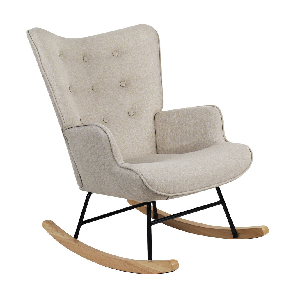 Rocking Chair Nursing Armchair Velvet Accent Chairs Upholstered Beige